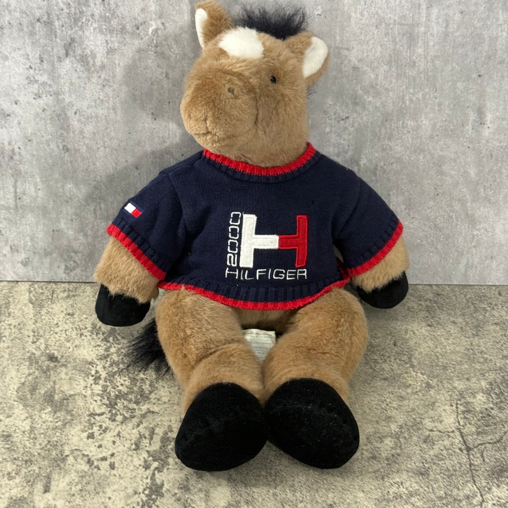 VTG Build A Bear Horse Plush Tommy Hilfiger 2000 Sweater Brown Stuffed Animal